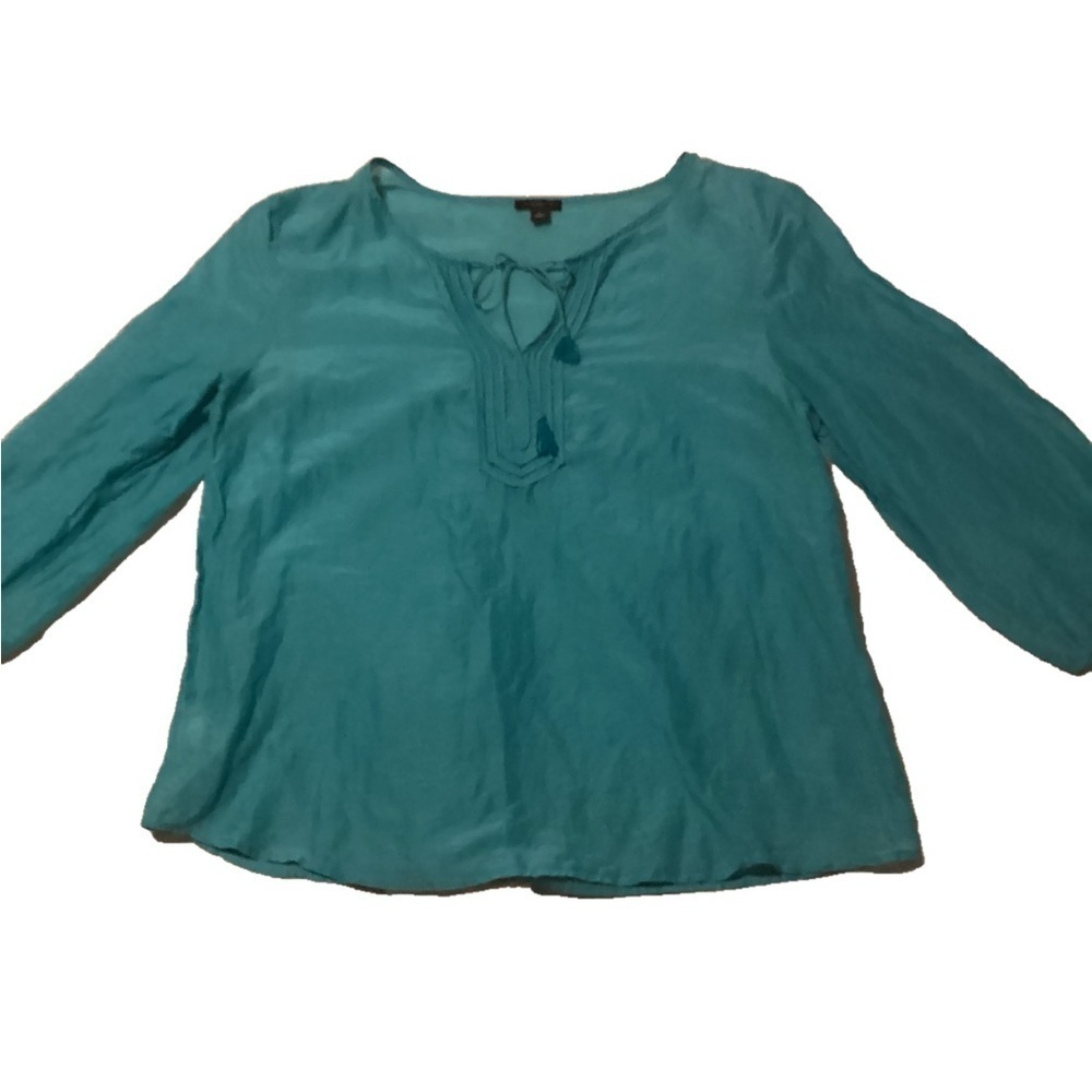 Ann TAYLOR Boho Teal Silk Blend Tunic Size. L